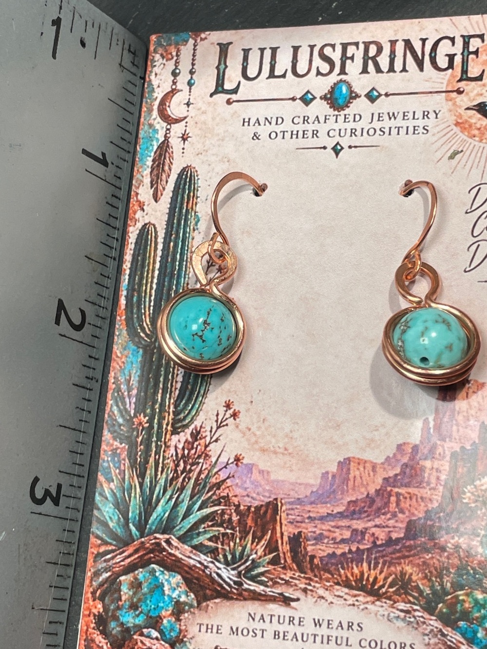 Artisan Turquoise and Gold Drop Earrings - Picture 8 of 10